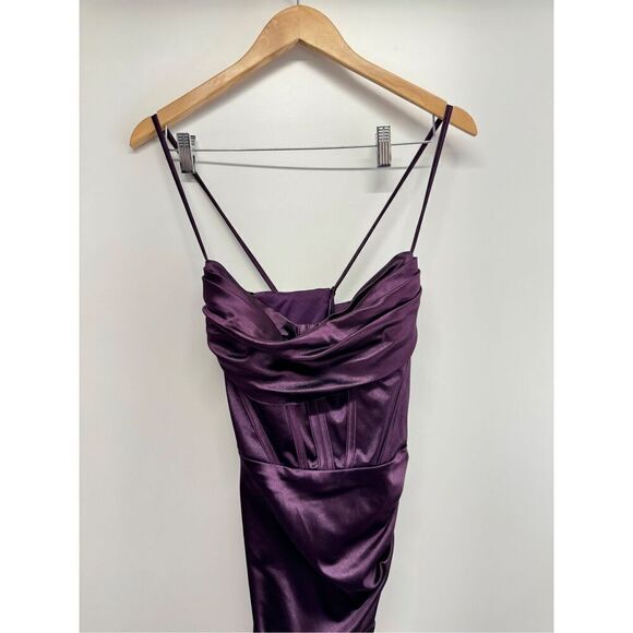 Speechless Pleated Side Slit Satin Gown Size Large Purple Lace‎ Up Maxi - Picture 7 of 12